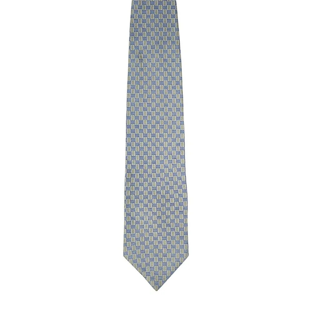 Croft & Barrow 100% Silk Men's Necktie Geometric Green Blue Vintage